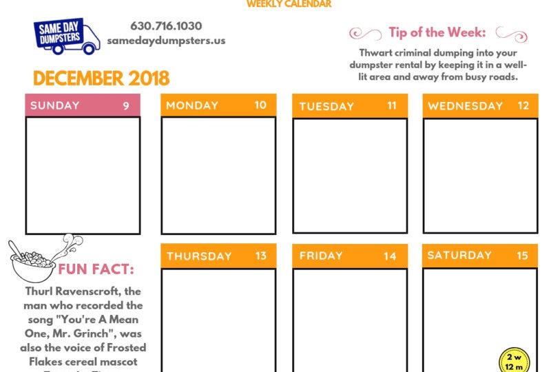 SDD DECEMBER 2018 - Week 2 - Calendar