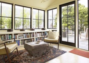 bookcase under window